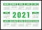 Calendar 2021. English green color vector design. Week starts on Sunday. Horizontal calender design template