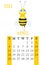 Calendar 2021. Monthly calendar for  April 2021 from Sunday to Saturday. Yearly Planner. Templates with cute hand drawn bee.