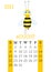 Calendar 2021. Monthly calendar for  August 2021 from Sunday to Saturday. Yearly Planner. Templates with cute hand drawn bee.