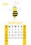 Calendar 2021. Monthly calendar for  February 2021 from Sunday to Saturday. Yearly Planner. Templates with cute hand drawn bee.