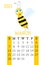 Calendar 2021. Monthly calendar for  March 2021 from Sunday to Saturday. Yearly Planner. Templates with cute hand drawn bee.