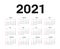 Calendar 2021 template. Calendar template in black and white colors, holidays in red colors