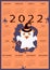 Calendar for 2022 with animal tiger. The character is a Halloween ghost with a witch hat and spiders. Tiger symbol of