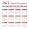 Calendar 2022. European Spanish Calendar. Weeks start on Monday