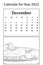 Calendar for 2022. Month of December. Raster coloring book. Kids toys.