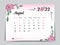 Calendar 2022 template with pink flowers background, August 2022 template, Monthly calendar with flora natural patterns, Desk cale