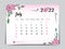 Calendar 2022 template with pink flowers background, July 2022 template, Monthly calendar with flora natural patterns