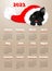 Calendar 2023 with black cat. Cute little cat in christmas hat. Week starts on Sunday