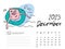 Calendar 2023 design template with Cute Pig vector illustration, December 2023 artwork, Lettering, Desk calendar 2023 layout