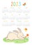 Calendar 2023 with rabbit planner 12 month organizer bunny cartoon poster character mascot new year