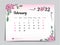 Calendar 2023 template on pink flowers background, February 2023 template, Monthly calendar planner artwork, Desk calendar 2023