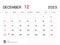 Calendar 2023 Vector- December 2023 year planner template, Desk Calendar 2023 Design, Week Start On Sunday, Planner, Stationery,