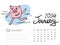 Calendar 2024 design template with Cute Pig vector illustration, January 2024, Lettering, Desk calendar 2024 layout, planner, wall