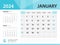 Calendar 2024 template, January 2024 year, Desk Calendar 2024 template, Week Start On Sunday, Wall calendar design, Planner layout