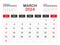 Calendar 2024 template minimal style, March 2024 template, Desk calendar 2023 year, Wall calendar, Week starts on sunday, Planner