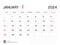Calendar 2024 Vector- January 2024 year planner template, Desk Calendar 2024 Design, Week Start On Sunday, Planner, Stationery,