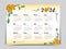 Calendar 2024 vector template yellow flowers design, Yearly calendar organizer for weeks, Week starts on sunday, Set of 12 months