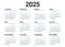 Calendar 2025 template vector, simple minimal design, Planner 2025 year, Wall calendar 2025 year