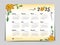 Calendar 2025 vector template yellow flowers design, Yearly calendar organizer for weeks, Week starts on sunday, Set of 12 months
