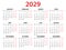 Calendar 2029 year vector illustration, Set of 12 calendar, week starts on Monday, Simple planner template, desk calendar 2029