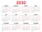 Calendar 2030 year vector illustration, Set of 12 calendar, week starts on Monday, Simple planner template, desk calendar 2030