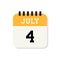 Calendar 4th of July flat icon on white background