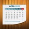 Calendar April 2021 on wood