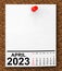 Calendar April 2023 on Blank Note Paper. 3d Rendering
