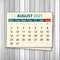 Calendar August 2021 on wood