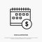 Calendar, Banking, Dollar, Money, Time, Economic Line Icon Vector