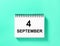 Calendar book date mint background 4 September