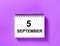 Calendar book date mint background 5 September