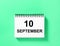 Calendar book date mint green background 10 September