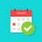 Calendar with checkmark or tick icon vector, flat cartoon event reminder with check mark as approved or schedule date