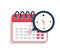 Calendar with clock icon. concept of scheduled appointment, deadline, reminder of meeting. Time ends sign. vector illustration
