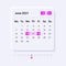 Calendar concept for mobile and web application with rose gradient pickers. UI template neumorphism design