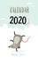 Calendar cover 2020 template design with funny and cute active rat