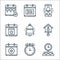 Calendar and date line icons. linear set. quality vector line set such as time management, chronometer, spring, clock, bell, event