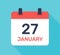 Calendar day on 27 January icon vector illustration.