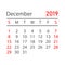 Calendar december 2019 year in simple style. Calendar planner de