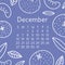 Calendar December 2020. Vector English wall calender template. Citrus fruits, berries. Orange and mandarin. Hand drawn design.