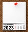 Calendar December 2023 on Blank Note Paper. 3d Rendering