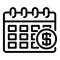 Calendar dollar icon, outline style