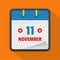 Calendar eleventh november icon, flat style