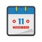 Calendar eleventh november icon, flat style