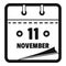 Calendar eleventh november icon, simple black style