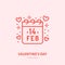 Calendar with february 14 date flat line icon, romantic relationship. Valentines day greeting sign