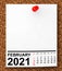 Calendar February 2021 on Blank Note Paper. 3d Rendering