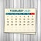 Calendar February 2021 on wood