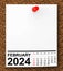 Calendar February 2024 on Blank Note Paper. 3d Rendering